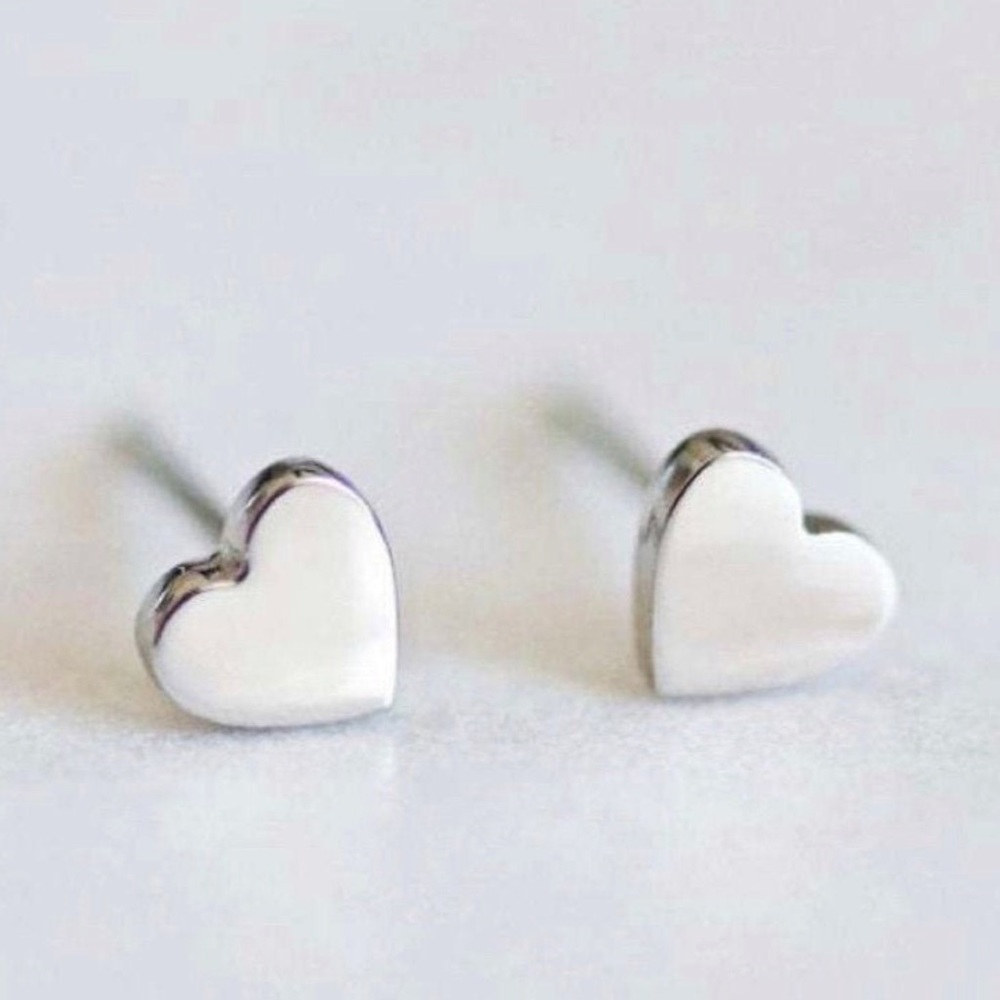 Gold and Silver Tiny Heart Stud Earrings - Picture 3 of 6